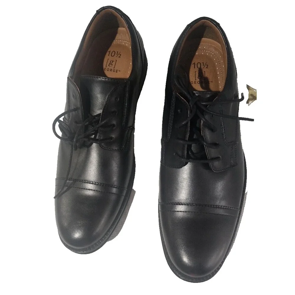 NEW George Men's‎ Dress Shoes Size 10.5 Branford Oxford Black Faux Leather